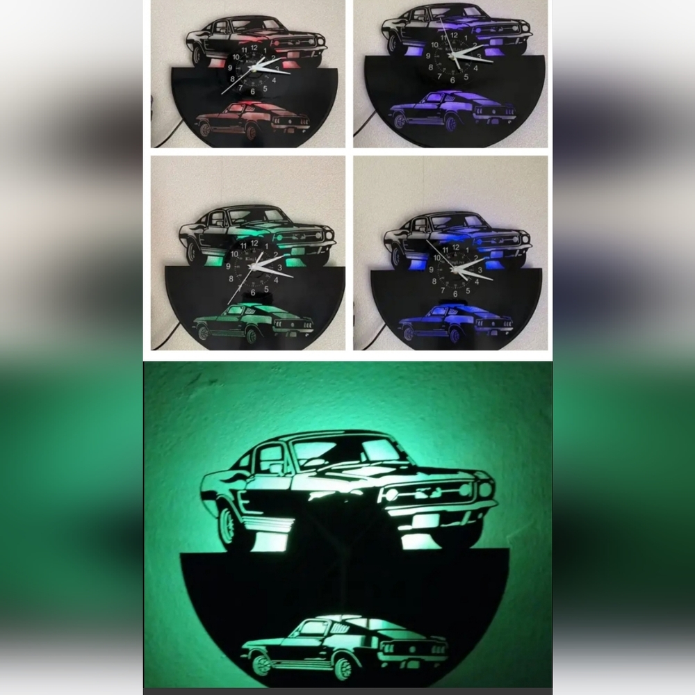 New Mustang Vinyl Record neon remote control 7 color 12" wall clock